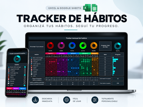 HabitlyOS™ Tracker de hábitos para Excel y Google Sheets